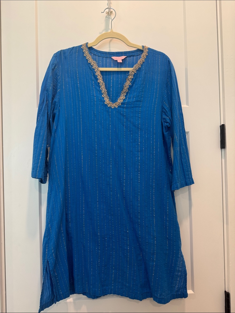 Lilly Pulitzer Cobalt Blue And Gold V-Neck Lace-Trim Swim Coverup